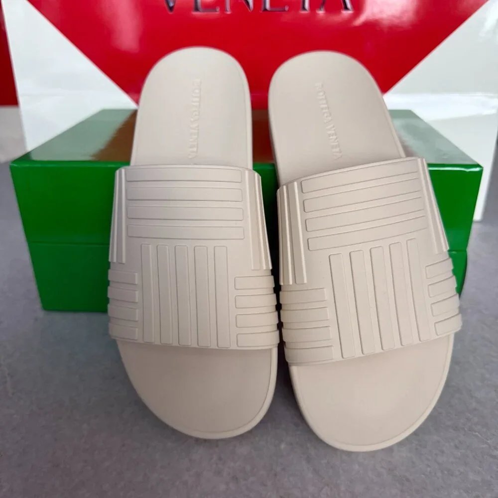 Bottega veneta‎ 630039 Men's Sea Salt Off-white Rubber Slip-on Sandals, sz 41